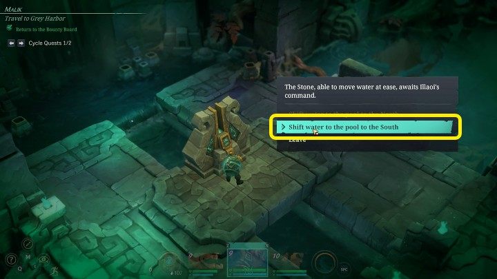 Wróćcie do urządzenia przed drzwiami i tym razem wybierzcie opcję, która przeleje wodę do basenu na południu - Ruined King: Puzzle w Świątyni Buhru - jak otworzyć drzwi? - Ruined King - poradnik do gry