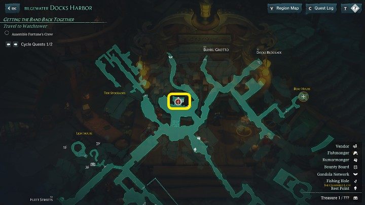 Tablicę z listami gończymi (Bounty Board) w grze Ruined King: A League of Legends Story znajdziecie w Bilgewater, w miejscu oznaczonym na powyższym obrazku - Ruined King: Listy Gończe Bounties - Ruined King - poradnik do gry