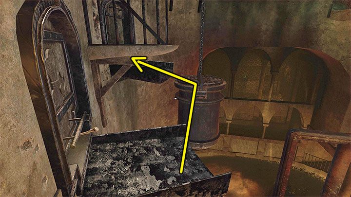 Użyjcie zaworu 1 żeby wysunąć platformy oraz zaworu 2 żeby ustawić pomiędzy nimi wiszący obiekt - Amnesia Rebirth: The Cistern - solucja, sekrety - Amnesia Rebirth - poradnik do gry