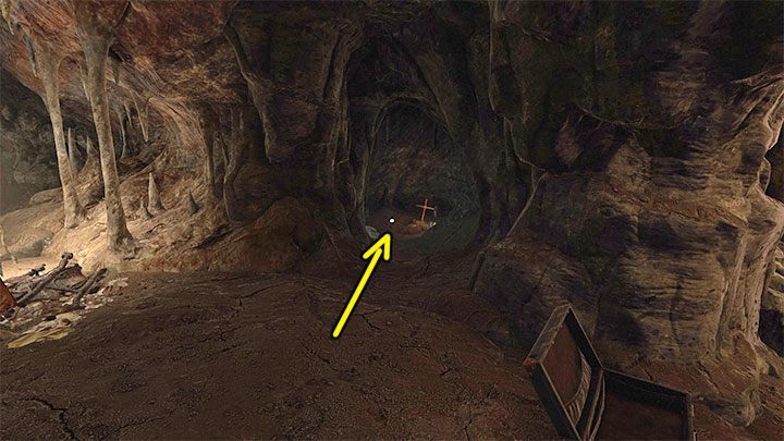Przejdźcie kawałek dalej i zbadajcie prawy obszar z krzyżem widocznego w oddali nagrobka - Amnesia Rebirth: The Caves - solucja, sekrety - Amnesia Rebirth - poradnik do gry