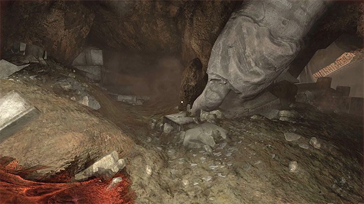 Przeskoczcie nad powaloną kolumną i przy pokazanym na obrazku drugim rozwidleniu ponownie zbadajcie najpierw lewą odnogę - Amnesia Rebirth: The Portal Chamber (3 wizyta) - solucja, sekrety - Amnesia Rebirth - poradnik do gry