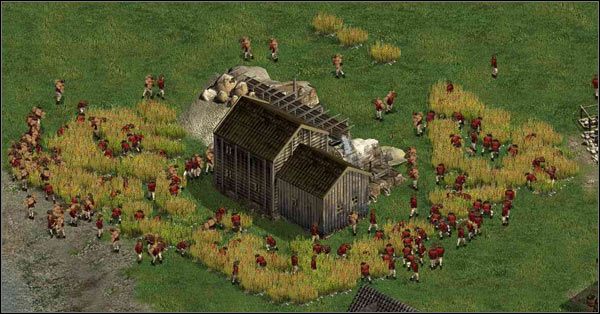 pic.1 150 chłopów na jednym polu to spore zamieszanie, ale duża wydajność. - Budujemy miasto | Porady | American Conquest - American Conquest - poradnik do gry