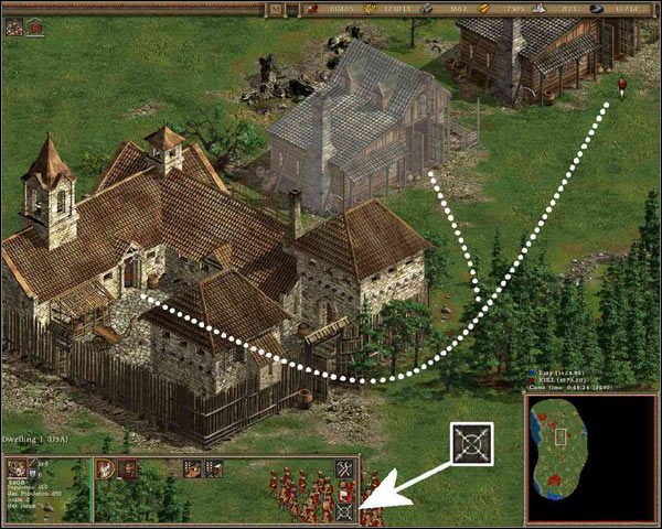 pic.2 Dzięki opcji określania punktu zbiorczego, przechodzenie nowo wyszkolonych chłopów bezpośrednio do fortu odbywa się automatycznie. - Budujemy miasto | Porady | American Conquest - American Conquest - poradnik do gry