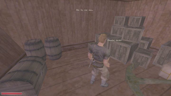 Rozmowa odblokuje możliwość interakcji z jedną z desek w pomieszczeniu ze skrzynią, na końcu pokładu - Kroniki Myrtany: Pod pokładem - solucja, opis przejścia - Kroniki Myrtany - poradnik do gry