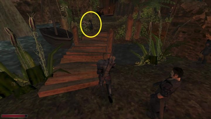 Mężczyzna będzie stał za mostem, przed dużą jaskinią - Kroniki Myrtany: Spotkania (Przystań łotrów) - lista wszystkich - Kroniki Myrtany - poradnik do gry