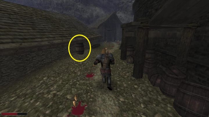 W przypadku braku tej umiejętności, po rozmowie należy pójść z boku chaty mężczyzny (od tej strony przy której są czerwone plamy) - Kroniki Myrtany: Po nitce do kłębka - solucja, opis przejścia - Kroniki Myrtany - poradnik do gry