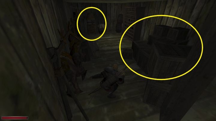 Przez zamknięte drzwi pójdźcie do kolejnego pomieszczenia i wejdźcie w interakcję ze znajdującymi się tam skrzyniami - Kroniki Myrtany: Ponowne spotkanie - solucja, opis przejścia - Kroniki Myrtany - poradnik do gry