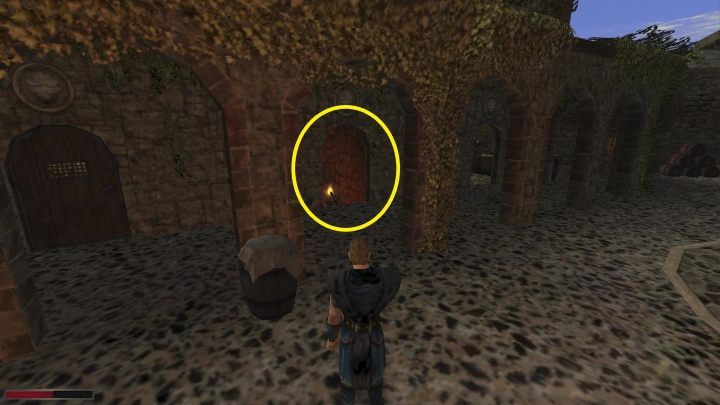 Pójdźcie na główny dziedziniec klasztorny i zejdźcie lewym przejściem schodami do podziemi - Kroniki Myrtany: Z deszczu pod rynnę - solucja, opis przejścia - Kroniki Myrtany - poradnik do gry