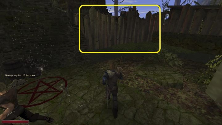 Zaprowadźcie Homera do kawałka palisady znajdującej się za portalem i wejdźcie z nią w interakcję - Kroniki Myrtany: Ucieczka - solucja, opis przejścia - Kroniki Myrtany - poradnik do gry