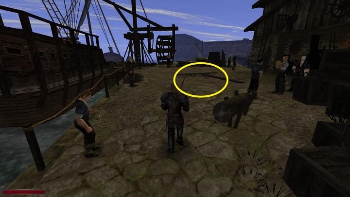 Mając wabik udajcie się przed główne wejście stoczni oraz przed biuro Dacka - Kroniki Myrtany: Statek w porcie jest bezpieczny - Kroniki Myrtany - poradnik do gry