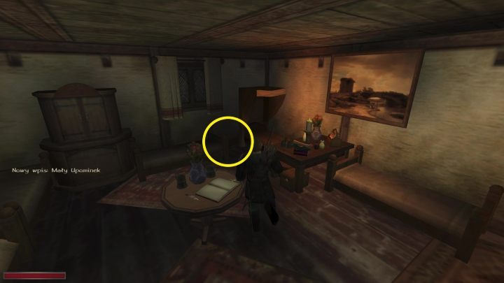 Udajcie się do pokoju na górze i wejdźcie w interakcję z zaznaczonym powyżej miejscem - Kroniki Myrtany: Mały upominek - solucja, opis przejścia - Kroniki Myrtany - poradnik do gry
