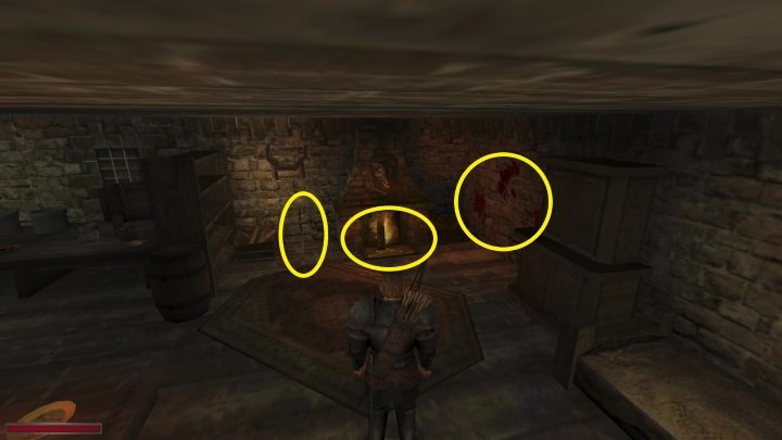 W nocy udajcie się do budynku oraz rozmażcie krew na ścianie, zostawcie kości przed kominkiem i wbijcie miecz w ziemię - Kroniki Myrtany: Dla dobra publicznego - solucja, opis przejścia - Kroniki Myrtany - poradnik do gry