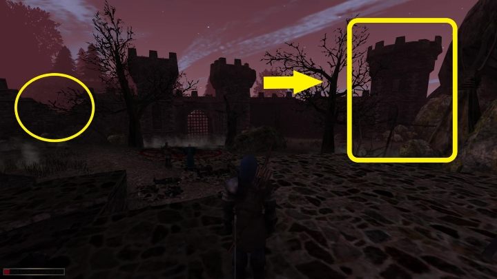 Tym razem jednak nie walczcie, a wespnijcie się na zniszczony mur po lewej stronie dziedzińca (stojąc plecami do zamku) - Kroniki Myrtany: Ruiny zamku - Kroniki Myrtany - poradnik do gry