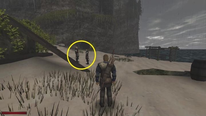 Strażnicy stoją na plaży pomiędzy osadą, a jaskinią - Kroniki Myrtany: Pojawia się i znika - solucja, opis przejścia - Kroniki Myrtany - poradnik do gry