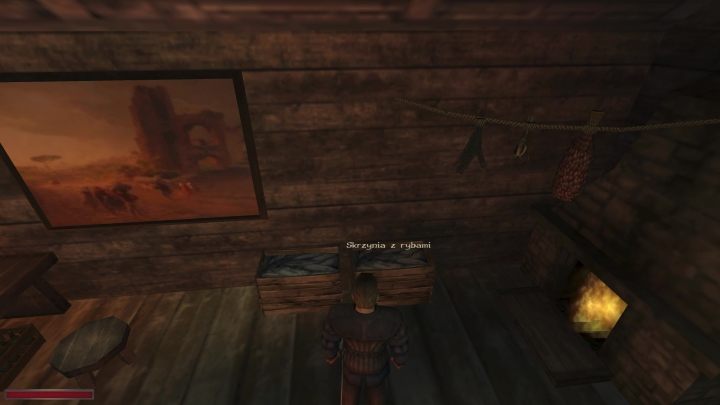 Ta rozmowa jednak odblokuje możliwość zajrzenia do skrzynek z rybami, które są pod ścianą w chacie Roya - Kroniki Myrtany: Pojawia się i znika - solucja, opis przejścia - Kroniki Myrtany - poradnik do gry