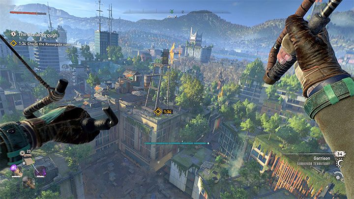 Do śledzenia ikony symbolizującej furgonetkę powinniście używać paralotni, choć możecie też próbować przebiegać po sąsiednich dachach - Dying Light 2: Przełom - solucja, opis przejścia - Dying Light 2 - poradnik do gry