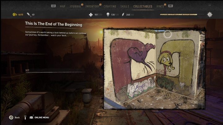 To graffiti znajdziecie zaraz obok garaży, postawionych pomiędzy budynkami - Dying Light 2: Graffiti (Trinity) - lista wszystkich - Dying Light 2 - poradnik do gry