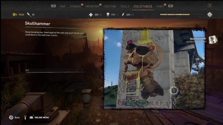 Graffiti z ogromną czaszką znajdziecie idąc wschodnią częścią lokacji - Dying Light 2: Graffiti (Horseshoe) - lista wszystkich - Dying Light 2 - poradnik do gry