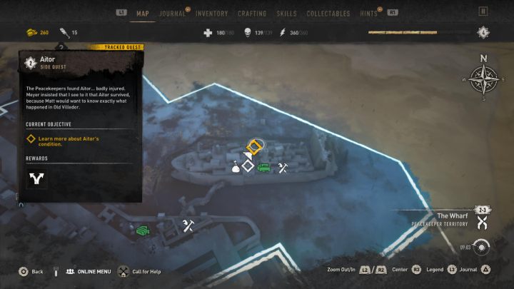 Zadanie rozpocznie się automatycznie po rozmowie z Meyer w siedzibie Stróżów Prawa podczas misji głównej Witamy na pokładzie (Welcome on Board), jeżeli pod koniec misji głównej Nowy dom (A Place to Call Home), rozmawiając z dowódcą Stróżów Prawa powiedzieliście co stało się z Aitorem - Dying Light 2: Aitor - solucja, opis przejścia - Dying Light 2 - poradnik do gry