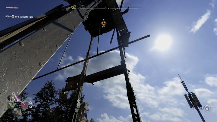 Poczekajcie, aż metalowy drążek zjedzie w dół i podskoczcie do niego, następnie przesuńcie się na środek - Dying Light 2: Downtown (Wiatraki) - lista wszystkich - Dying Light 2 - poradnik do gry