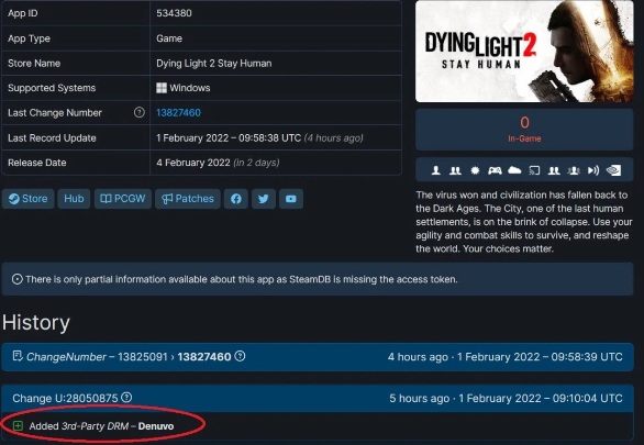 Trzy dni przed premierą gry na platformie steam pojawiła się informacja potwierdzająca, że gra Dying Light 2 posiada zabezpieczenie DRM Denuvo - Dying Light 2: Denuvo - czy jest? - Dying Light 2 - poradnik do gry