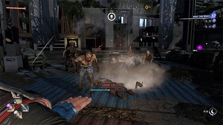 2) Wycofajcie się w okolice wejścia do bazy i przystąpcie do walk z biegającymi zarażonymi, którzy będą pojawiali się w tej okolicy - Dying Light 2: Farmienie trofeów z zarażonych - Dying Light 2 - poradnik do gry