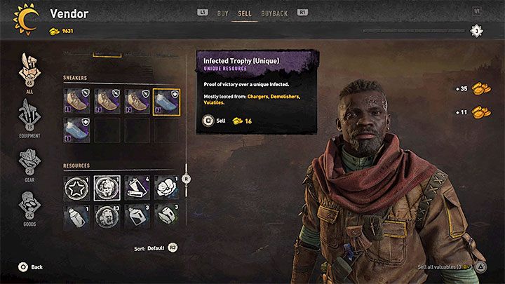 Pozyskane trofea teoretycznie można też sprzedawać u handlarzy wybierając je z drugiej zakładki - Dying Light 2: Trofea z zarażonych - co z nimi robić? - Dying Light 2 - poradnik do gry