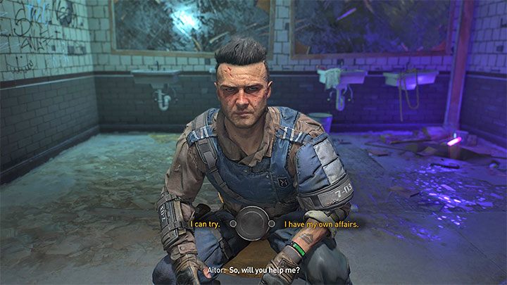 W trakcie pierwszego spotkania z Aitorem możecie zadać mu szereg dodatkowych pytań, a także otwarcie wyrazić chęć udzielenia mu pomocy lub zajmowania się własnymi sprawami - Dying Light 2: Jedyne wyjście - solucja, opis przejścia - Dying Light 2 - poradnik do gry
