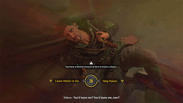 Po dotarciu do kryjówki Hakona będziecie świadkami krótkiego przerywnika filmowego, w którym Hakon zostanie trafiony strzałą - Dying Light 2: Czy warto pomóc Hakonowi? Rewolucja / W mrok - Dying Light 2 - poradnik do gry