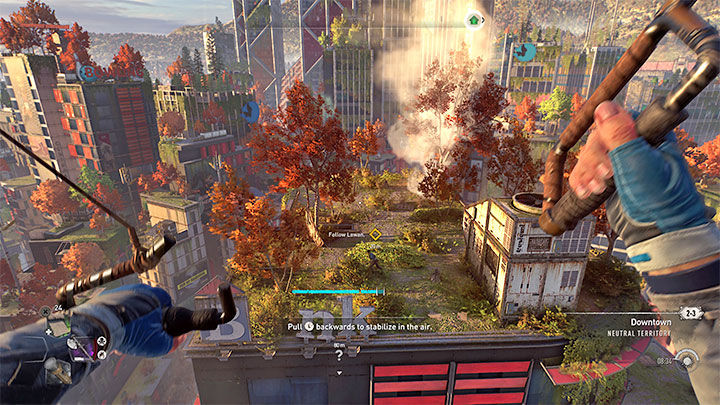 Od razu będziecie mogli przetestować działanie paralotni przelatując za Lawan na kolejne dachy oraz mijając pracujące wentylatory, by poznać jak wpływają na lot z użyciem paralotni - Dying Light 2: Paralotnia - jak odblokować i używać? - Dying Light 2 - poradnik do gry