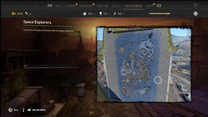 To graffiti schowane jest pomiędzy dwoma dużymi kamiennymi blokami, łatwo jednak tam dotrzeć poruszając się wzdłuż ulicy - Dying Light 2: Graffiti (Lower Dam Ayre) - lista wszystkich - Dying Light 2 - poradnik do gry
