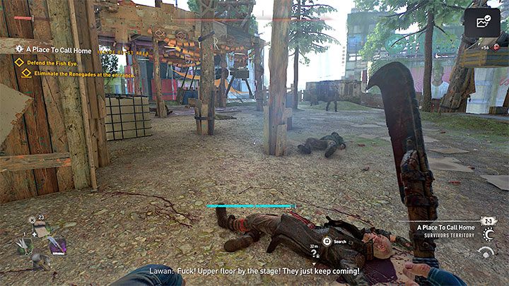 Niezależnie od wybieranych opcji dialogowych dojdzie do ataku renegatów na Rybie Oko i będziecie musieli dołączyć do walk - Dying Light 2: Nowy dom - solucja, opis przejścia - Dying Light 2 - poradnik do gry