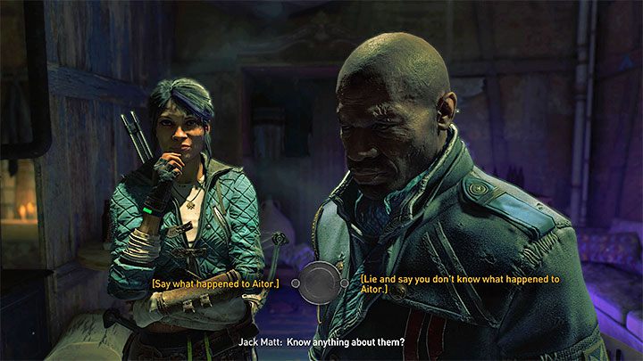 Podczas rozmowy z Jack Mattem, pierwsze wybory nie mają znaczenia, jednak gdy rozmowa przejdzie na temat Aitora, warto dobrze się zastanowić nad odpowiedzią - Dying Light 2: Nowy dom - solucja, opis przejścia - Dying Light 2 - poradnik do gry