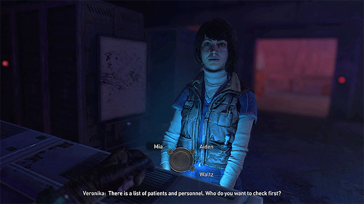 Załączy się scena z przeszukiwania bazy danych przez Veronikę, podczas której możecie ją wypytać o sprawdzenie 3 osób - Mii, Aidena i Waltza - Dying Light 2: Veronika - solucja, opis przejścia - Dying Light 2 - poradnik do gry