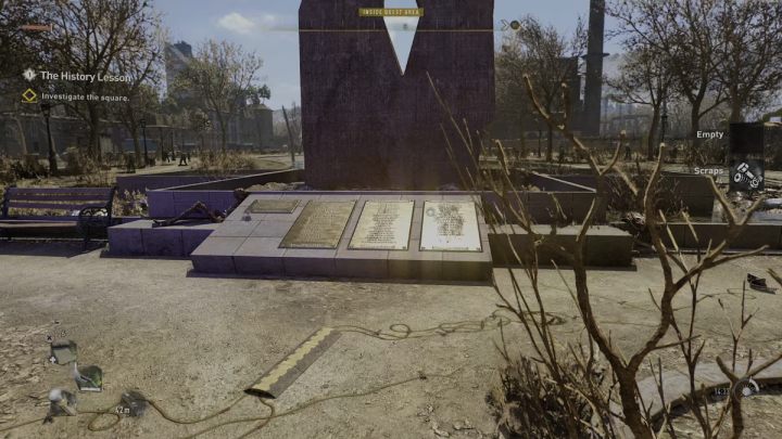 Po dotarciu na plac w dzielnicy Houndfield zbliżcie się do monumentu - Dying Light 2: Lekcja historii - solucja, opis przejścia - Dying Light 2 - poradnik do gry