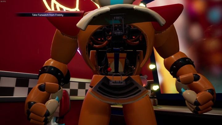 Następnie spójrzcie w kierunku drzwi - aby je otworzyć należy nacisnąć przycisk znajdujący się obok automatu - FNAF SB: Free Freddy - solucja, opis przejścia - FNAF Security Breach - poradnik do gry