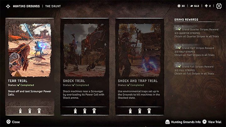 Sposób odblokowania: Zdobyto przynajmniej ćwierćbelkę we wszystkich trzech próbach na jednym terenie łowieckim - Horizon Forbidden West: Trofea - lista wszystkich, poradnik trofeowy - Horizon Forbidden West - poradnik do gry