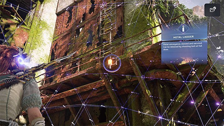 Docelowo musicie zlokalizować metalową drabinę przy jednej ze ścian północnego budynku (powyższy obrazek) - Horizon Forbidden West: Nasiona przeszłości (Seeds of the Past) - solucja, opis przejścia - Horizon Forbidden West - poradnik do gry