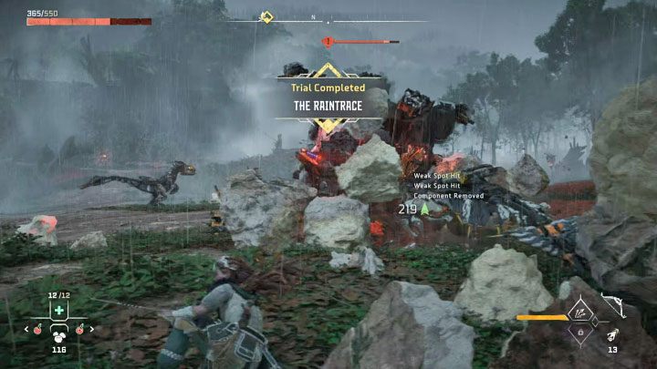 Próba zostanie zaliczona od razu po odczepieniu drugiego kła - Horizon Forbidden West: Tereny łowieckie: Ślad Deszczu - opis przejścia prób - Horizon Forbidden West - poradnik do gry