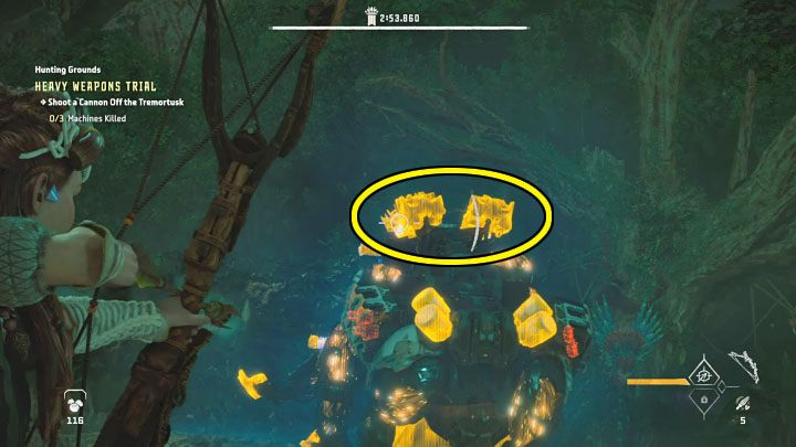 Po rozpoczęciu próby skorzystajcie z amunicji specjalizującej się w odczepianiu komponentów (Tear) - Horizon Forbidden West: Tereny łowieckie: Ślad Deszczu - opis przejścia prób - Horizon Forbidden West - poradnik do gry