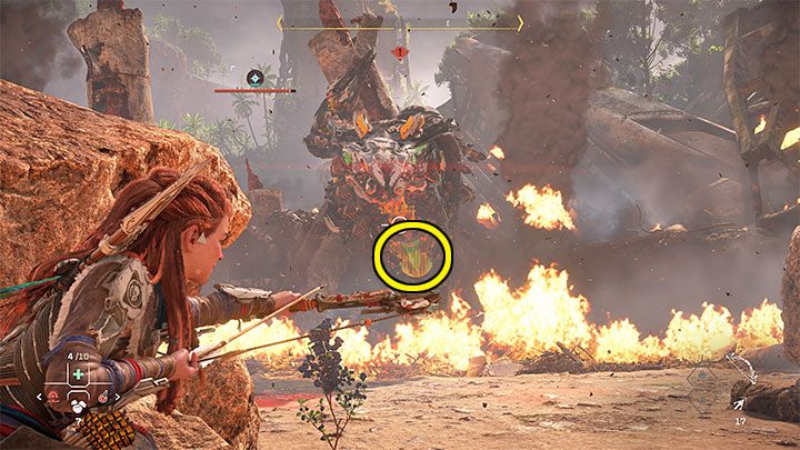 Podczas atakowania bossa starajcie się celować w żółte części jego pancerza, czyli w jego różne słabe punkty - Horizon Forbidden West: Sięgnąć gwiazd (Reach for the Stars) - solucja, opis przejścia - Horizon Forbidden West - poradnik do gry
