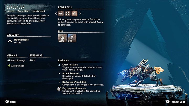 Próba ta zakłada odrywanie ogniw (Power Cell) z pancerzy maszyn Węszyciel (Scrounger) - Horizon Forbidden West: Tereny łowieckie: Beznadzieja - opis przejścia prób - Horizon Forbidden West - poradnik do gry