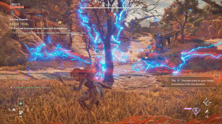 Do przeciążenia trafionego amunicją porażającą ogniwa nie dochodzi od razu, tylko dopiero po kilku sekundach - Horizon Forbidden West: Tereny łowieckie: Beznadzieja - opis przejścia prób - Horizon Forbidden West - poradnik do gry