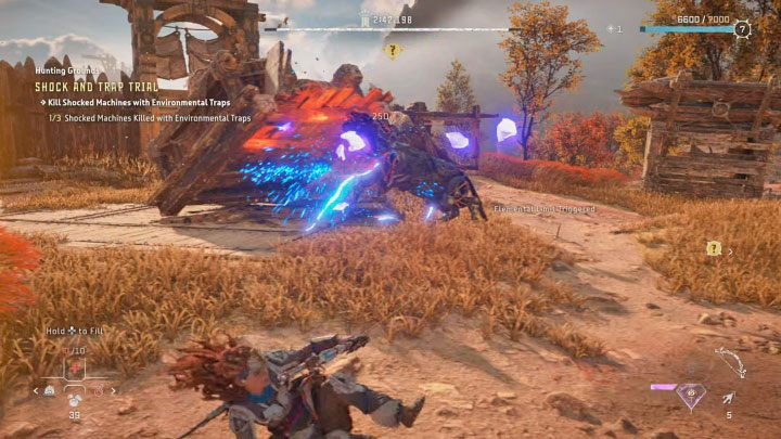 Wykorzystajcie stan, w którym znalazła się porażona maszyna żeby szybko trafić w pułapkę - Horizon Forbidden West: Tereny łowieckie: Beznadzieja - opis przejścia prób - Horizon Forbidden West - poradnik do gry