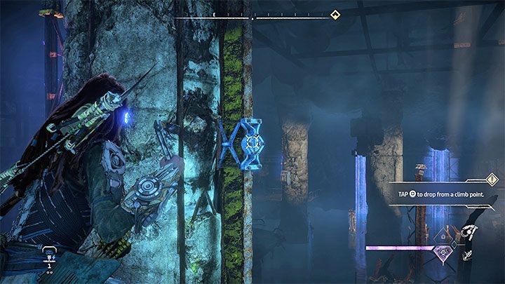 Kawałek dalej musicie dla odmiany użyć przyciągacza - miejsce to pokazuje powyższy obrazek - Horizon Forbidden West: Wrota śmierci (Deaths Door) - solucja, opis przejścia - Horizon Forbidden West - poradnik do gry