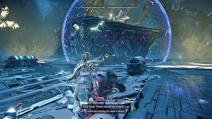 Dotrzycie do głównej komnaty kotła z wielką maszyną przetrzymywaną w kopule - będzie to boss, z którym wkrótce zmierzycie się i jeśli chcecie, możecie przygotować się z wyprzedzeniem do walki produkując zapasy i rozmieszczając w okolicy pułapki - Horizon Forbidden West: Umierająca kraina (The Dying Lands) - solucja, opis przejścia - Horizon Forbidden West - poradnik do gry