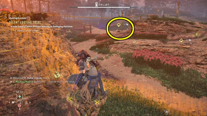 Jako drugą skrzynię proponujemy wybrać tę z centralnej części areny, czyli znajdującą się nieco bliżej od splądrowanej przed chwilą pierwszej - Horizon Forbidden West: Tereny łowieckie: Pieśń Ziemi - opis przejścia prób - Horizon Forbidden West - poradnik do gry