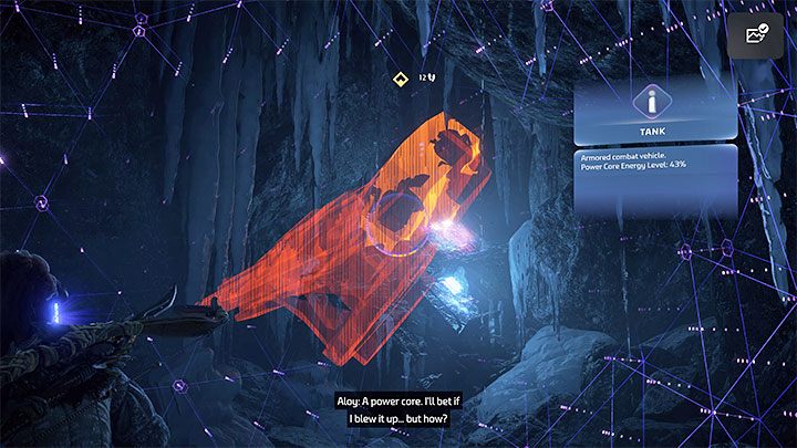 Wejdźcie do małej jaskini i użyjcie po raz kolejny fokusu żeby przeskanować szczątki - Horizon Forbidden West: Pęknięte niebo (The Broken Sky) - solucja, opis przejścia - Horizon Forbidden West - poradnik do gry