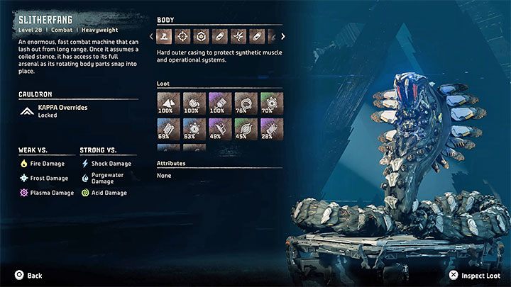 Tuż po rozpoczęciu starcia na arenie zeskanujcie bossa żeby przypomnieć sobie podstawowe informacje o Ślizgawcu - Horizon Forbidden West: Ślizgawiec (Slitherfang) - boss, jak pokonać? - Horizon Forbidden West - poradnik do gry