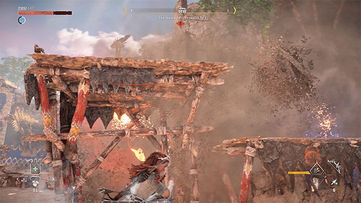 Musicie niestety liczyć się z tym, że na arenie nie będzie zbyt wielu zasłon, aczkolwiek korzystajcie z tych dostępnych zanim zostaną zniszczone - Horizon Forbidden West: Kulrut (The Kulrut) - solucja, opis przejścia - Horizon Forbidden West - poradnik do gry